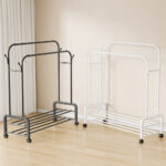 Rolling Clothes Rack Heavy Duty Double Rail Rolling