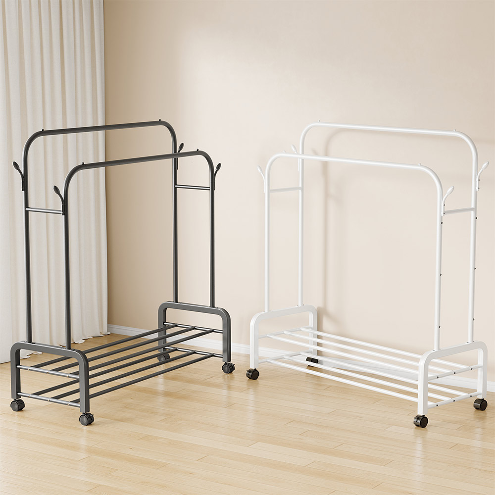 Rolling Clothes Rack Heavy Duty Double Rail Rolling