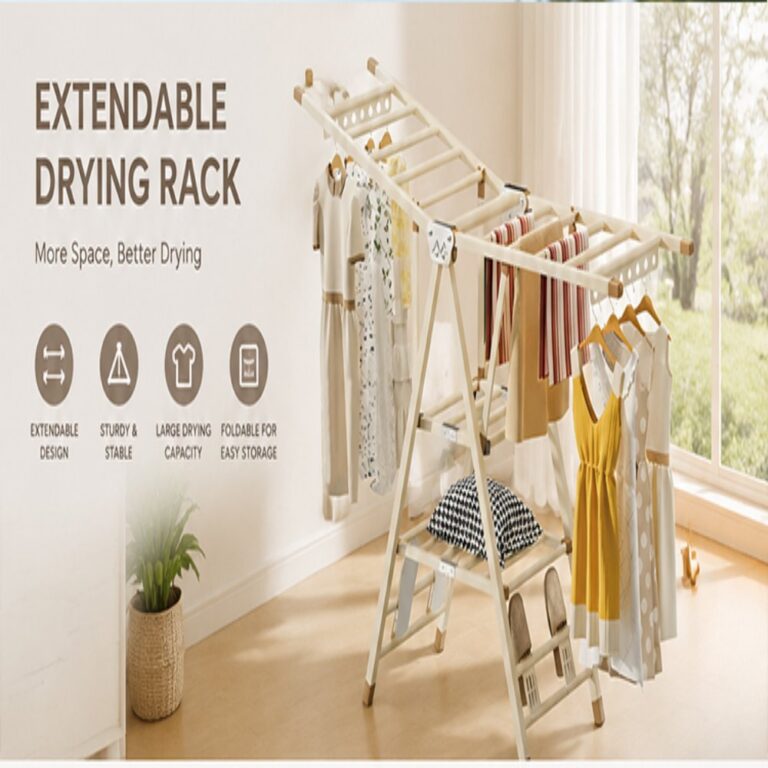 Cream Floor Folding Drying Rack Folding Clothes Drying Rack