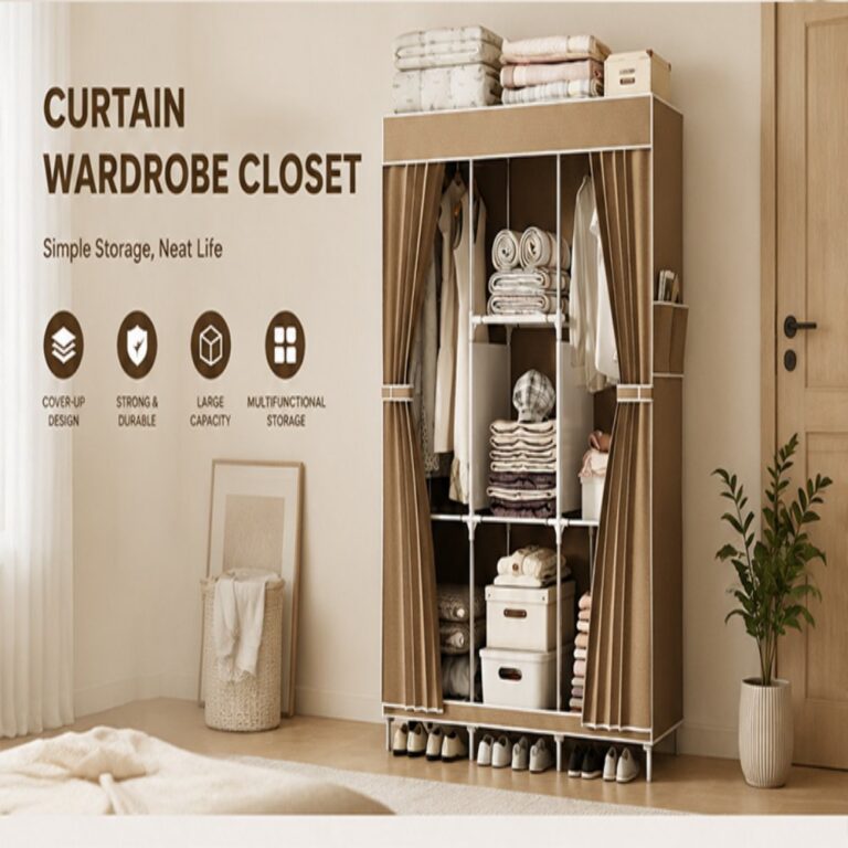 Dark Coffee Fabric Wardrobe Fabric Wardrobe – Dark Coffee Curtain Style
