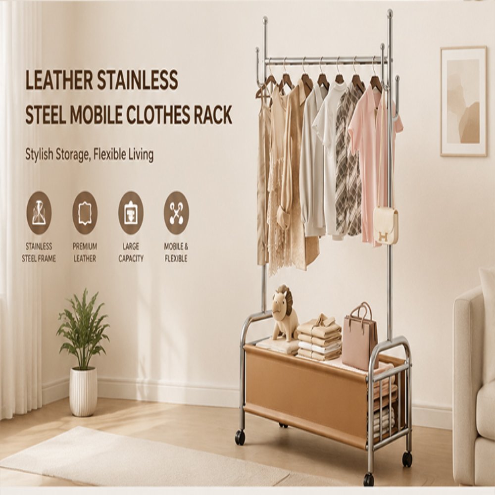 Mid‑Century Clothes Rack Leather Clothes Rack