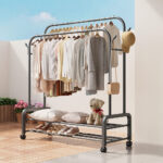 Rolling Clothes Rack Heavy Duty Double Rail Rolling