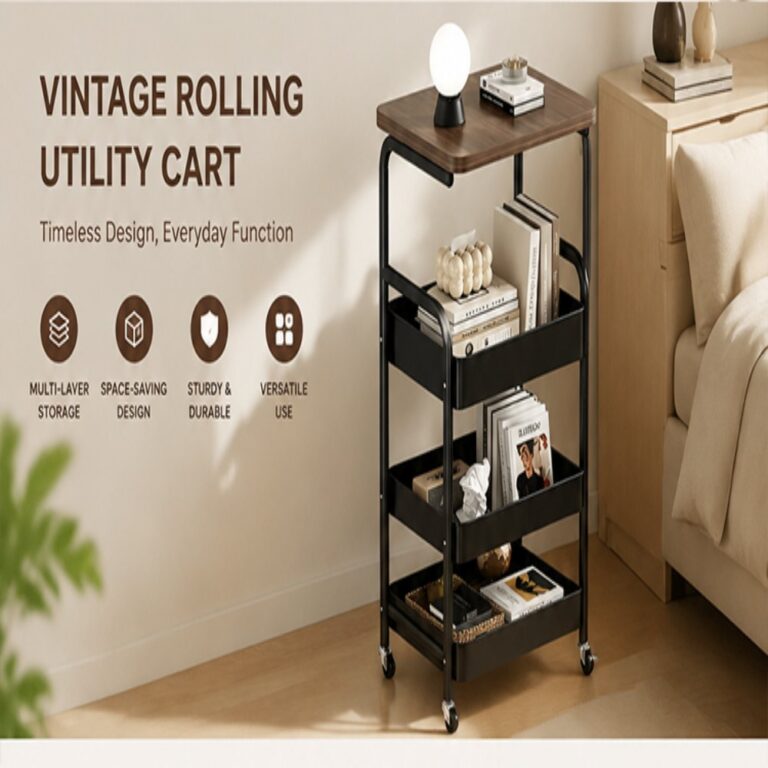 Mid‑Century Tea Side Table Vintage Style Utility Cart