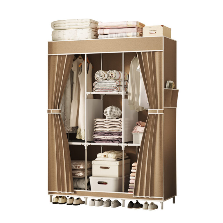 Dark Coffee Fabric Wardrobe Fabric Wardrobe – Dark Coffee Curtain Style
