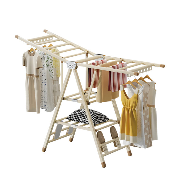 Cream Floor Folding Drying Rack Folding Clothes Drying Rack